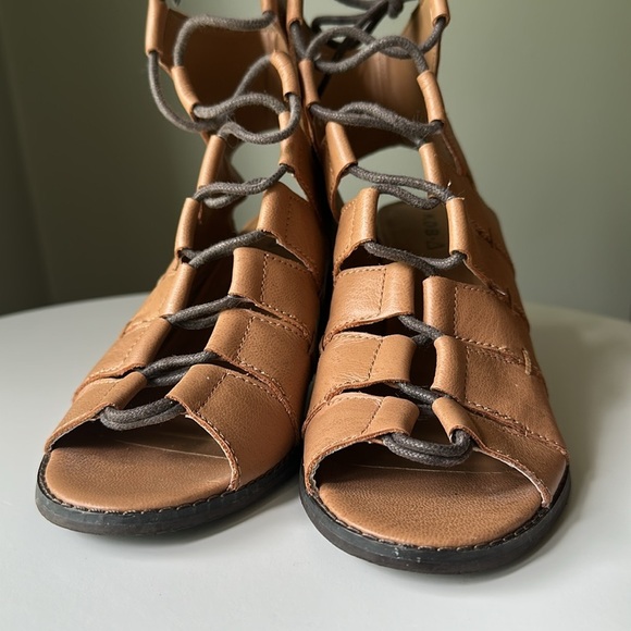 Kelsi Dagger Leather Heeled Gladiator Lace Up Open Toe Sandal Tan Cut Out Bootie - Picture 8 of 17